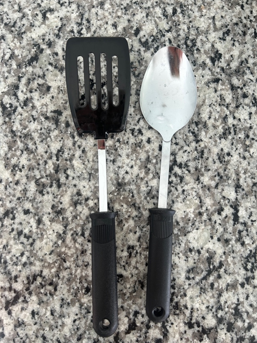 EKCO Vintage Black Handled Slotted Turner and Spoon Kitchen Utensils